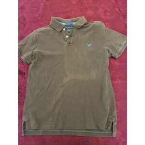 American Eagle Men Y2K Brown The Eagle Polo Shirt Vintage Fit Pique Cotton Large